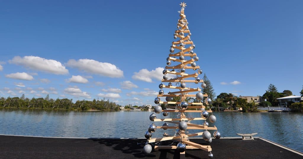 decorated wooden christmas tree