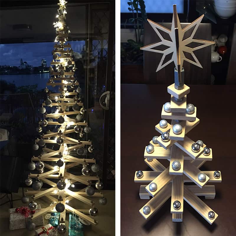 wooden christmas tree side and top view