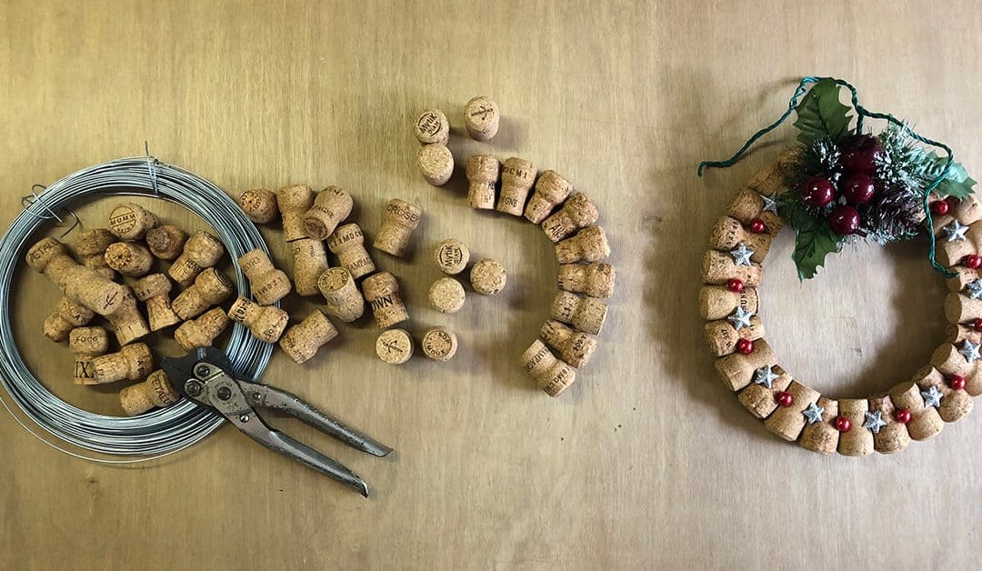 how to make a champagne cork christmas wreath