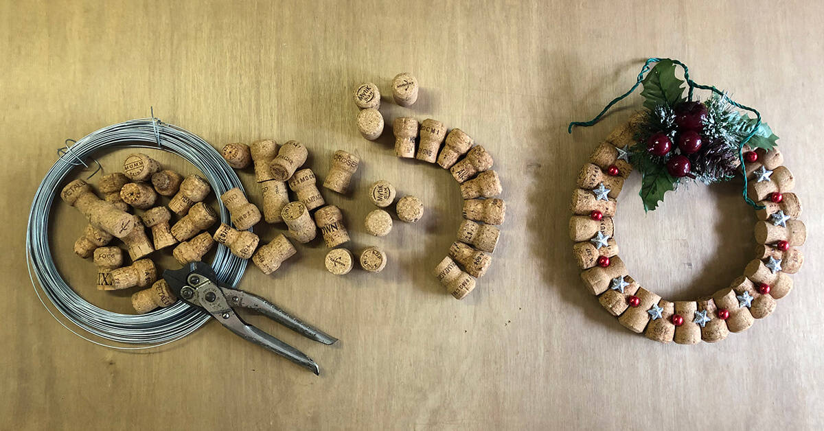 how to make a champagne cork christmas wreath